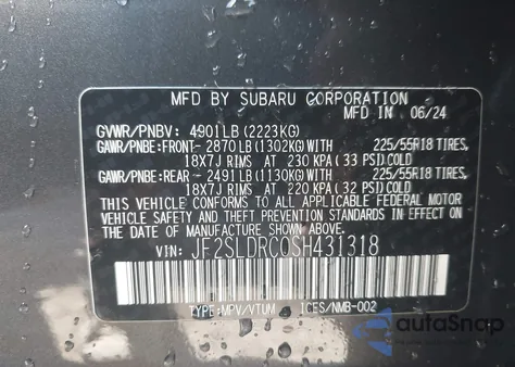 2025 Subaru Forester Limited from USA, damaged, VIN JF2SLDRC0SH431318